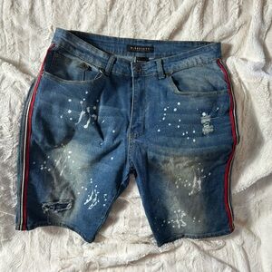 M Society Jean Blue Denim Shorts with Red Accents